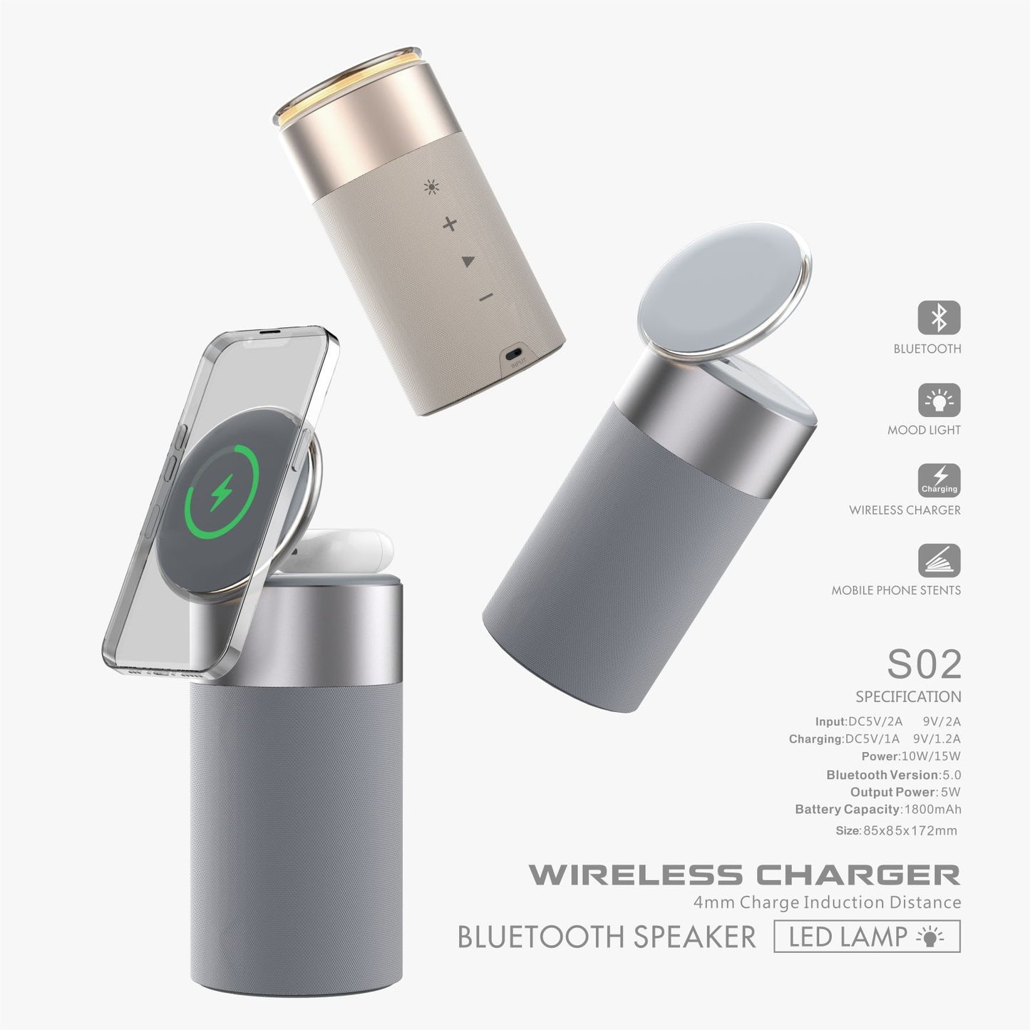 3 In 1 Wireless Charger, Portable Speaker and Touch Lamp
