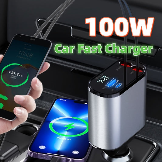 100W Super Fast Car Charger - USB & USB-C